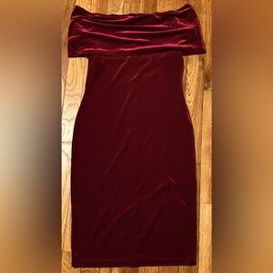 Top 10 USA Burgundy Velvet Off Shoulder Bodycon knee length Dress Size M Medium